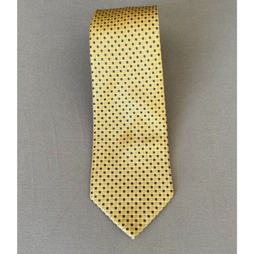 Nautica Youth Silk Tie Yellow Blue Gray Geometric Necktie 49" x 3" Preppy